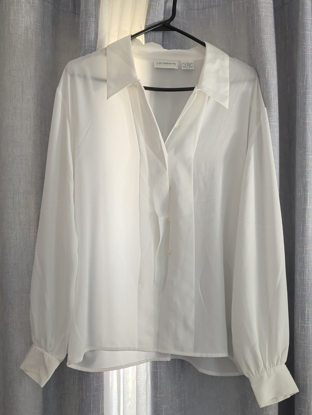 Vintage Liz Claiborne White V-Neck Button-Front Blouse Women's Sz. 14